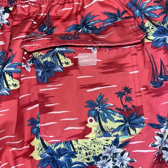St Johns Bay Mens Hawaiian Print Swim Trunks 3XL Pink Tropical Polyester - Picture 6 of 14